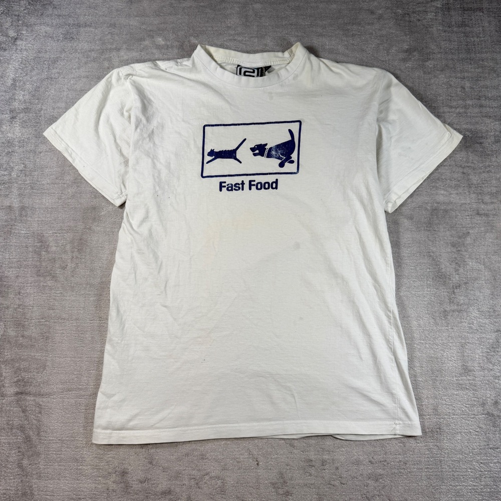 R2 Hardcore Shirt Men Medium White Vintage Fast Food Cat Dog Streetwear Humor